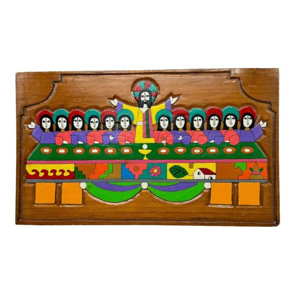 The Last Supper Hand Carved Painted Jesus Folk Art Vintage Central American MCM - Picture 1 of 14